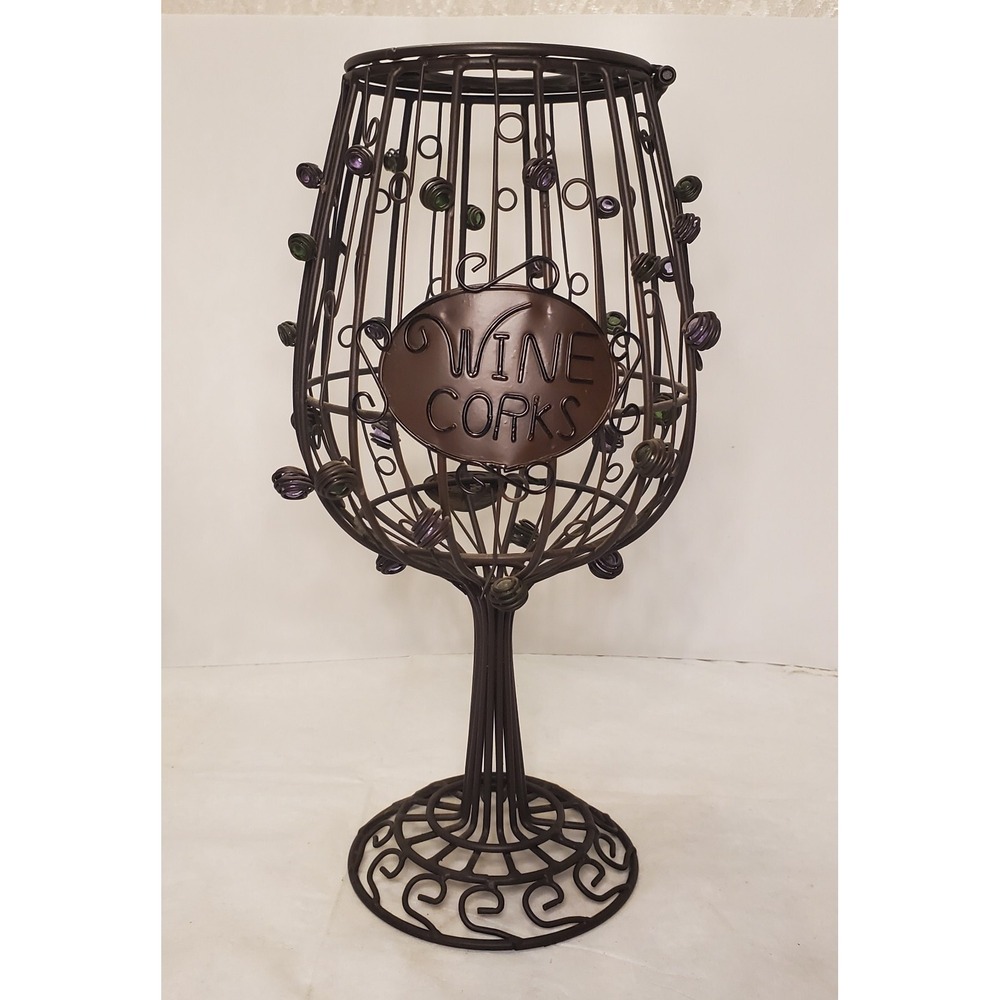 "EPIC" Wine Glass Shaped Countertop Metal, Rustic Look, Wine Cork Holder